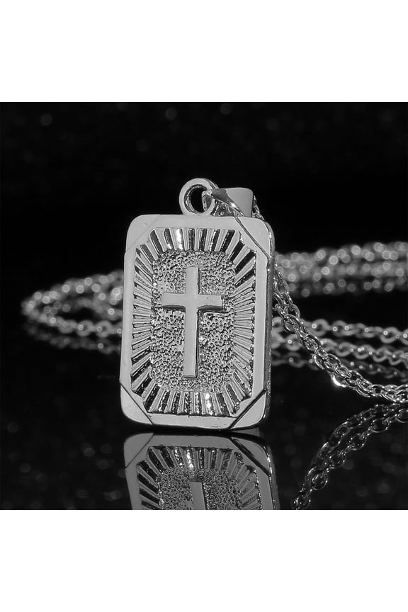Hip Hop Titanium Steel Crucifix Pendant Necklace, Fashion Square Cross Jewelry with O-Chain for Men and Women