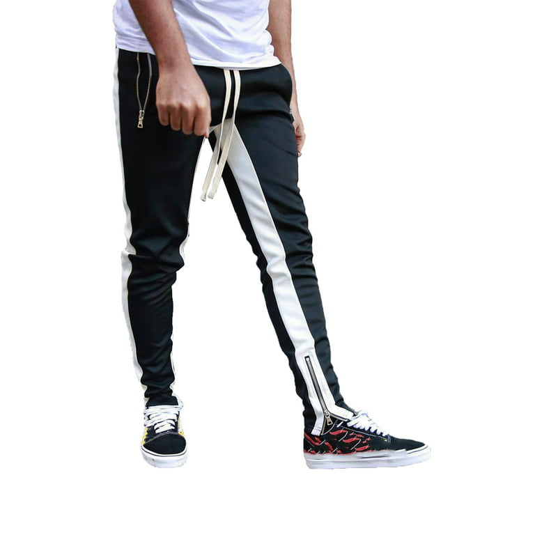 Hip Hop Track Pants for Mens Teen Boys Slim Fit Zipper Athletic Jogger with Side Taping Walmart.com