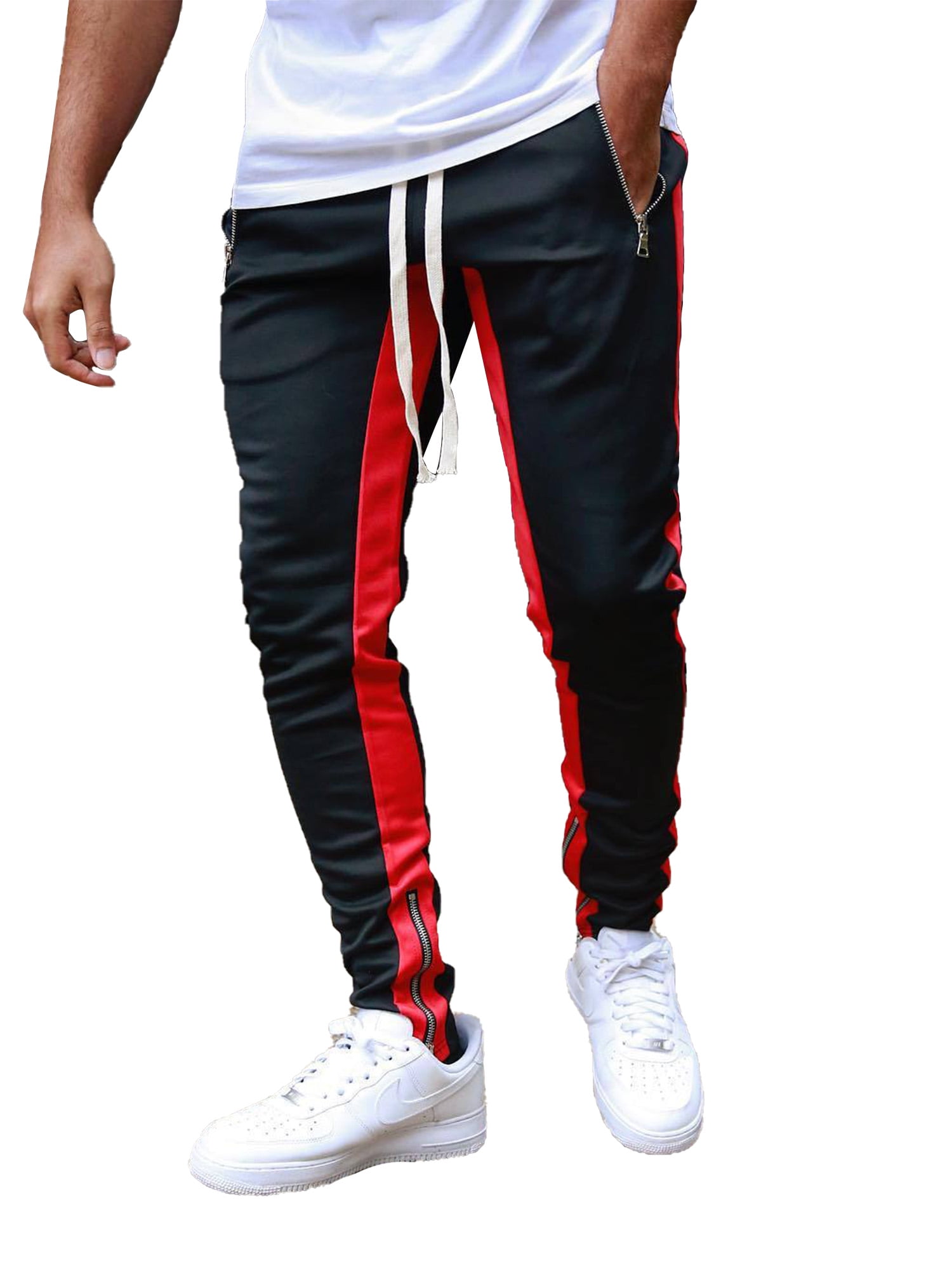 Hip Hop Track Pants for Mens Teen Boys Slim Fit Zipper Pockets