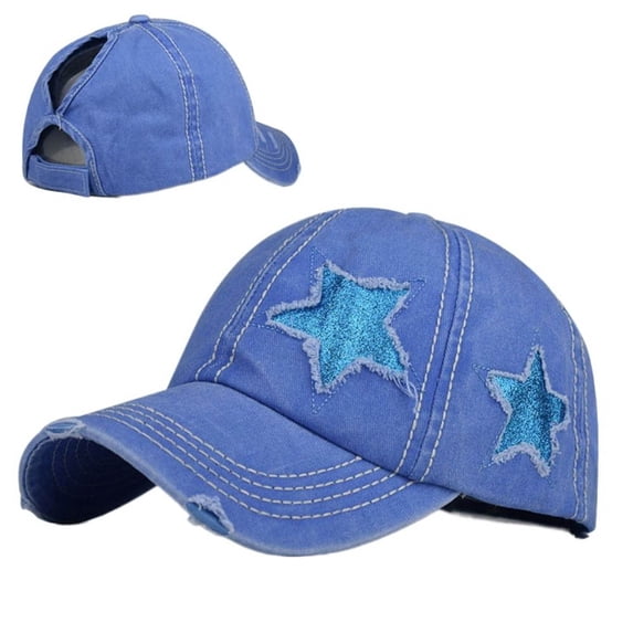 Hip Hop Trendy Sport Hat Cotton For Women For Girls Glitter For Men Embroidery Snapback Hat Star Baseball Cap Visors Cap Korean Style Hat BLUE