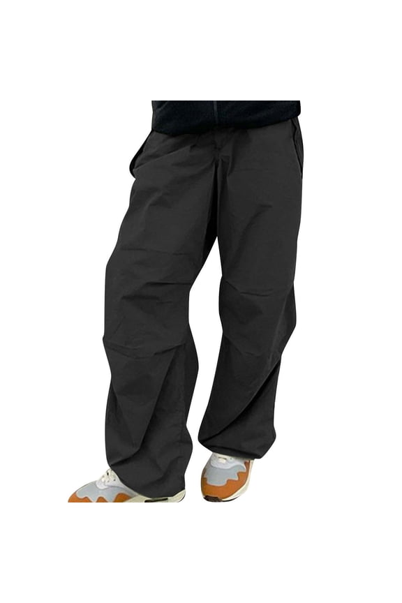 Hip Hop Women Parachute Pants Baggy Cargo Pants Wide Leg Cargo Pant Elastic Waist Y2K Track Hippie Joggers Trousers
