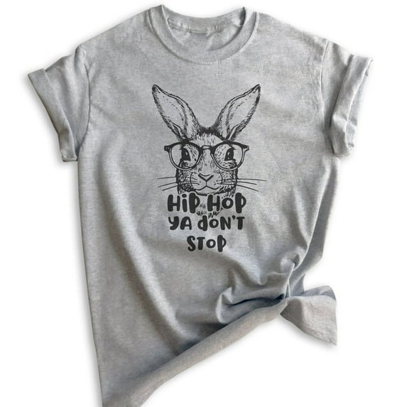Hip Hop Ya Don't Stop Rabbit Shirt, Unisex Women's Men's Shirt, Easter Shirt, Easter Bunny Tee, Hipster T, Heather Gray, Medium