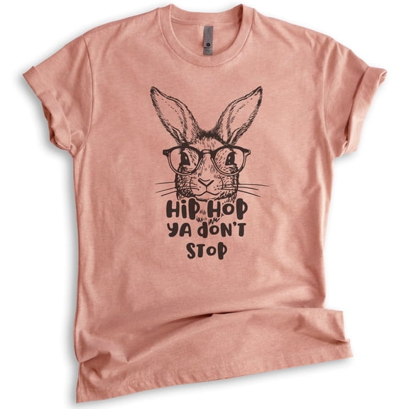Hip Hop Ya Don't Stop Rabbit Shirt, Unisex Women's Men's Shirt, Easter Shirt, Easter Bunny Tee, Hipster T, Heather Sunset, X-Large