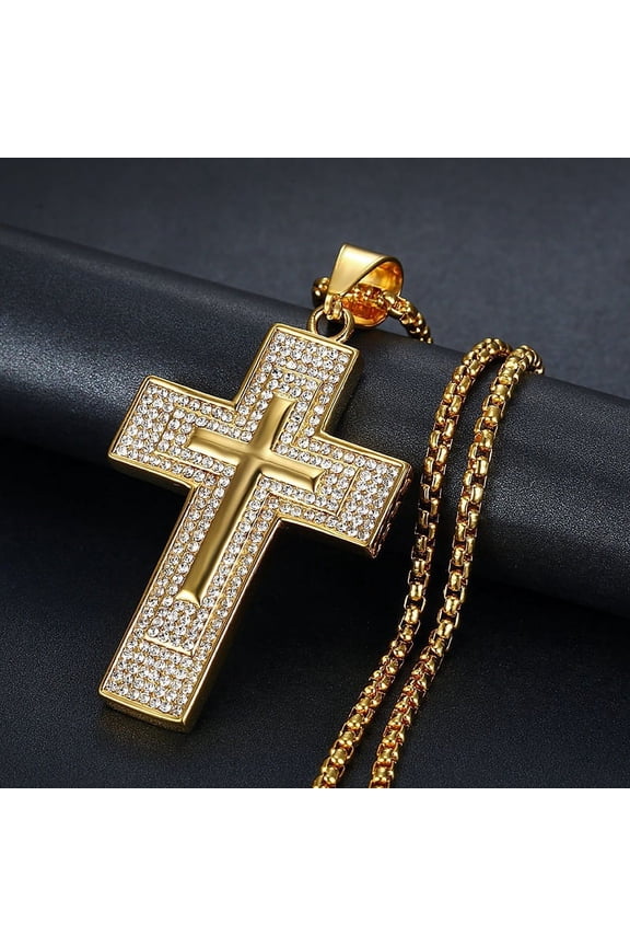 Hip Hop Zircon cross Sign Pendant 14K White Gold Necklace Men Women Punk Fashion Rock Rap Jewelry Gift