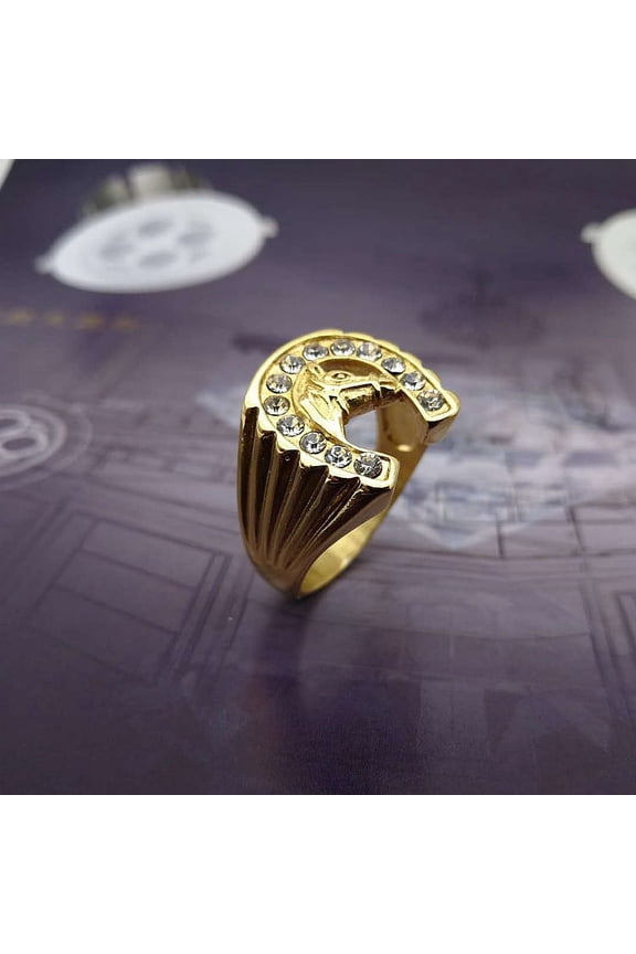 Hip Hop gold color Iced Out CZ Pave Bling Animal Horse Ring 14K Yellow Gold Horse Racing Lucky Rings for Men Jewelry