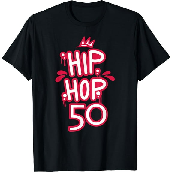 Hip Hop is 50 | 50th Anniversary Retro Graffiti Old School T-Shirt Black 2X-Large