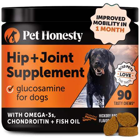 Pet Honesty Dog, Hip & Joint Health Support Supplement w Glucosamine Tumeric and Fish Oil, Chicken Flavor, 90 Count Soft Chews