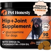 Pet Honesty Hip + Joint Supplement for Dogs with Glucosamine Chondroitin - MSM, Turmeric & Collagen Soft Chews - Joint Function, Stiffness, and Mobility Support Bacon, 90 Ct