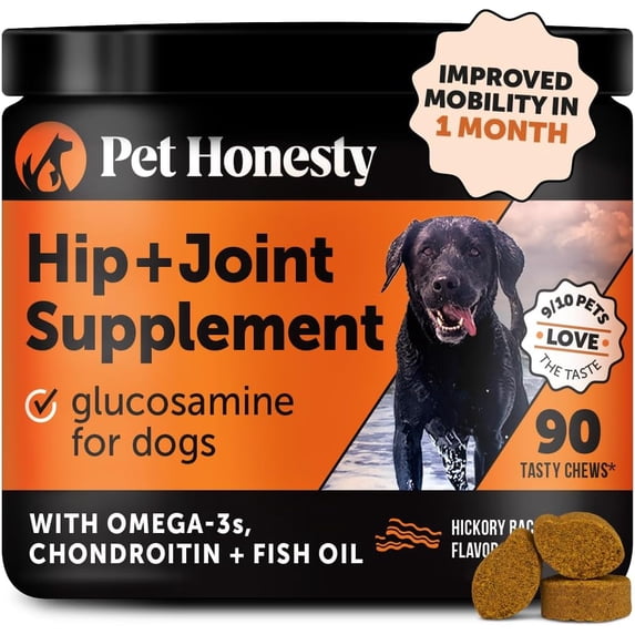 Pet Honesty Hip + Joint Supplement for Dogs with Glucosamine Chondroitin - MSM, Turmeric & Collagen Soft Chews - Joint Function, Stiffness, and Mobility Support (Bacon, 90 Ct)