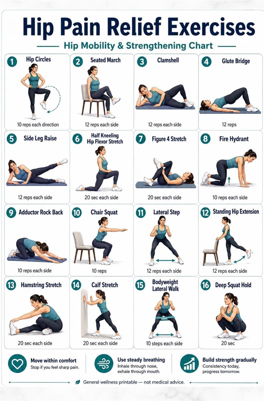 Young Stretch Routine Hip Mobility Poster Stretch Exercise Routine Chart, Practical guide for ...