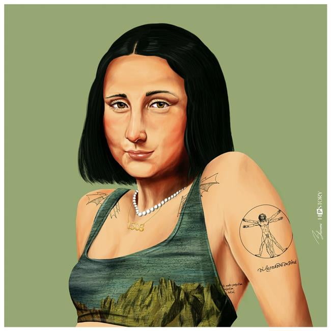 Hip Mona Lisa 24" Green and Glass Modern Wall Art