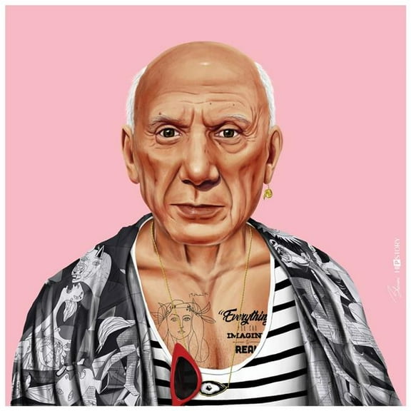 "Hip Pablo Picasso" Frameless Free Floating Reverse Printed Tempered Art Glass Wall Art