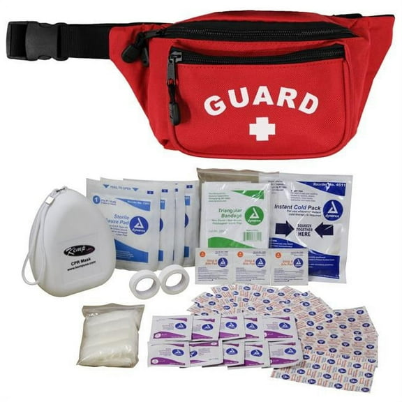 Hip Pack Stuffed with CPR Mask, Bandages & Gauze, Red