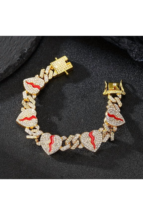 Hip Pop 18MM Broken Heart Cuban Chains Bracelet For Men Women Bling Iced Out Cubic Zirconia Rapper Party Jewelry