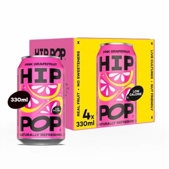 Hip Pop Pink Grapefruit Fizzy Drink 4 x 330ml, British Import (Pack of 2)