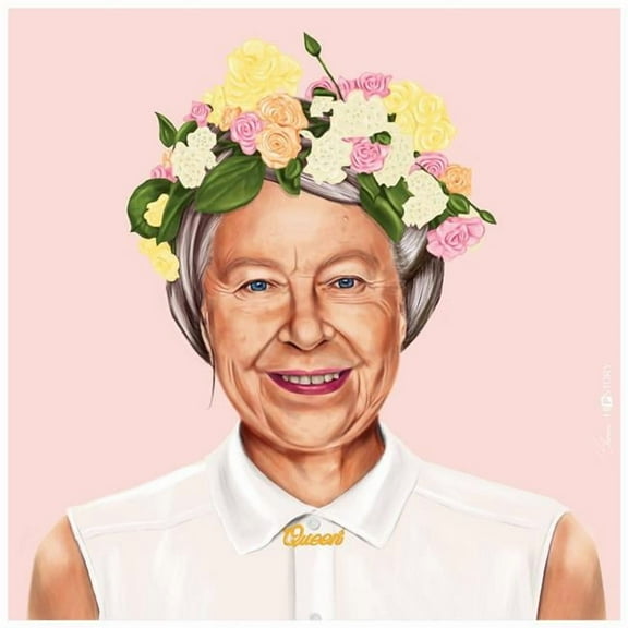 "Hip Queen Elizabeth II" Frameless Free Floating Reverse Printed Tempered Art Glass Wall Art