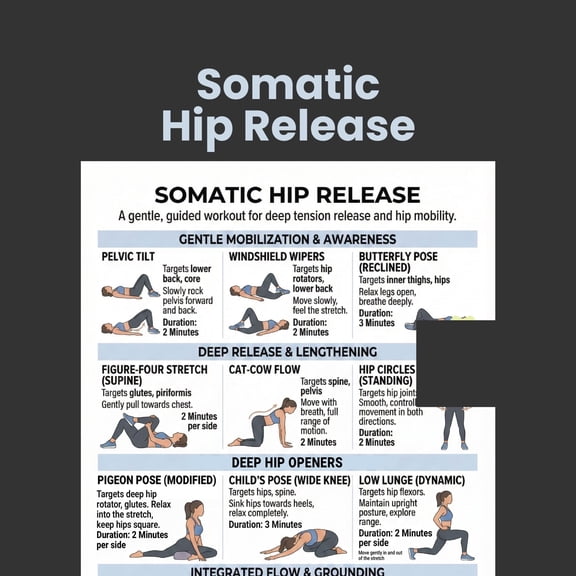 Hip Relaxation Poster, PSOAS Relaxation, Gentle Hip Opener Poster, Muscle Pain Relief Poster, 30 Day Exercise, Home Exercise Poster