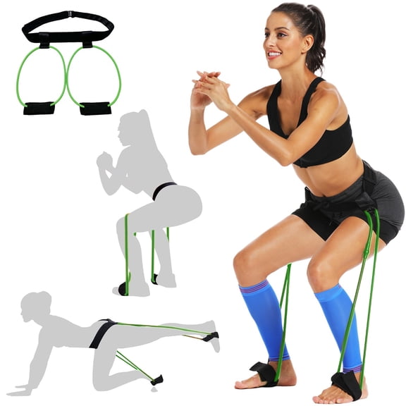 Hip Resistance Belt for Glute Leg Workout, QQZ Adjustable Waist Band with Foot Loops, Non Slip Comfortable Booty Belt for Squats Kickbacks Home Gym Fitness Training, Green
