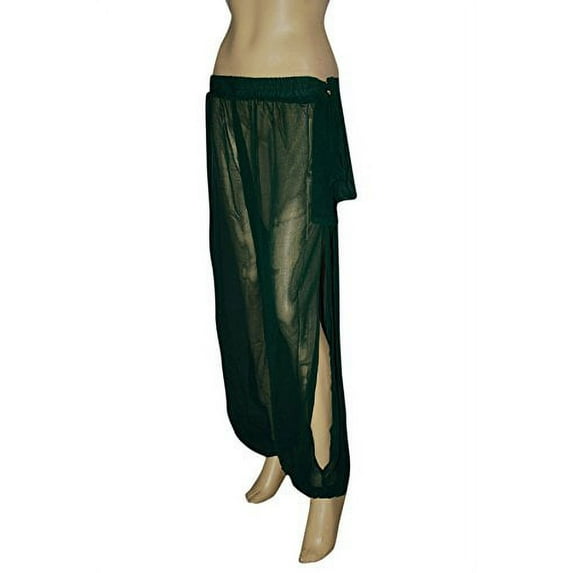 Hip Shakers Genie Costume Dark Green Sheer Chiffon Harem/Yoga Pants with Side Slit Halloween