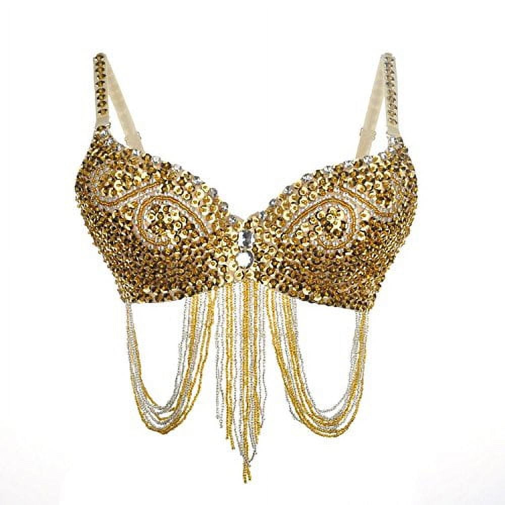 Tribal Beaded Bra with Coins and Fringes, Rave Bras