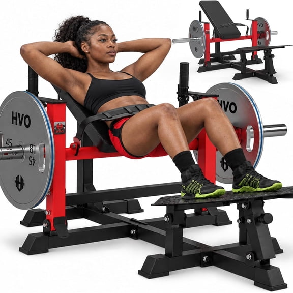 HeeH Hip Thrust Machine Glute Bridge: Heavy Duty Butt Muscle Building and Shaping Exercise Equipment with Adjustable Footboard Workout Home Gym 880LBS Red