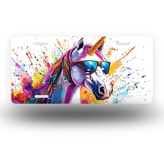 Hip Unicorn in Color Front License Plate, Metal License Plate, Funny Standard Plates Personalized Novelty Decorative For Men/Women/Boys/Girls Car 6×12 Inch