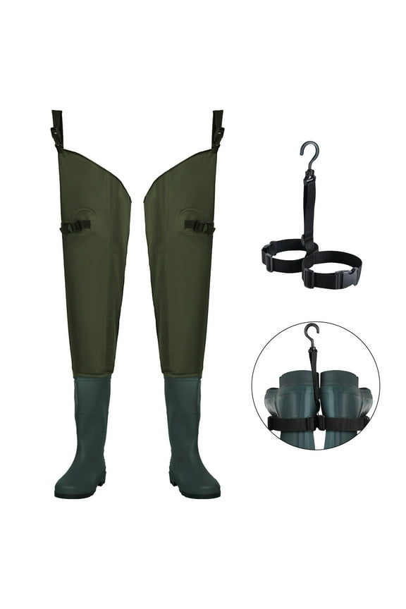Hip Waders Waterproof & Lightweight Hip Waders for Men & Women 2-PlyPVC/Nylon Bootfoot Hip Boots for Fishing & Hunting Green M12