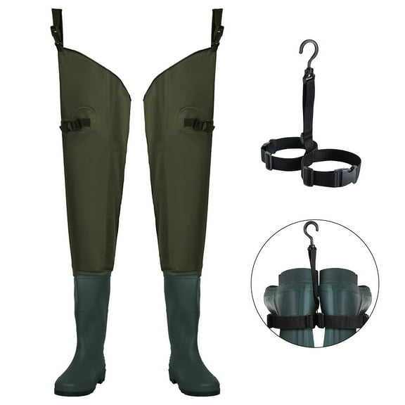 Hip Waders for Men & Women Waterproof & Lightweight Hip Waders 2-Ply PVC/Nylon Bootfoot Hip Boots for Fishing & Hunting Green M7/W9