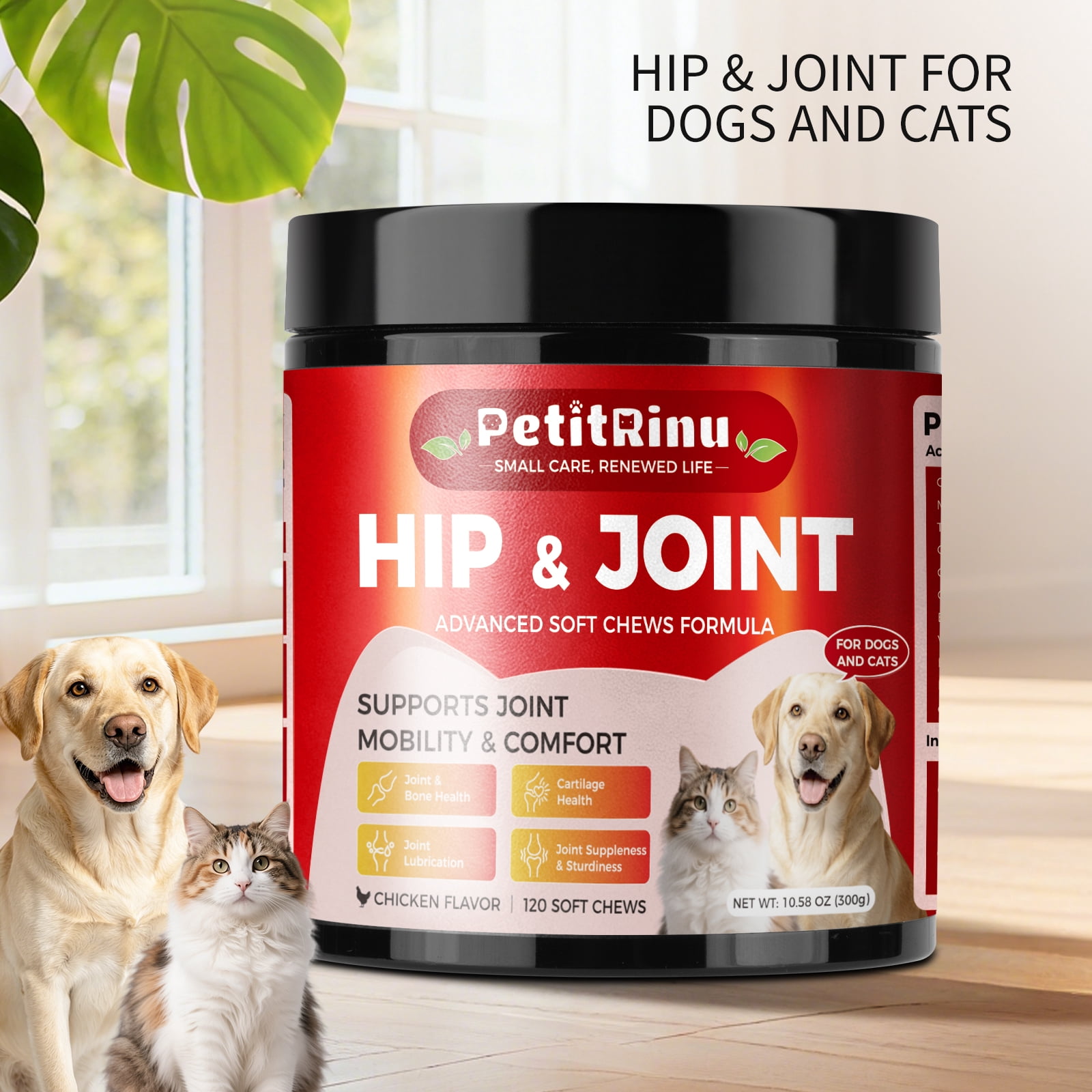 Hip and Joint Supplement for Dogs and Cats, Arthritis Pain Supplement, Mobility Cartilag Supplements, Turmeric Treats, 120ct