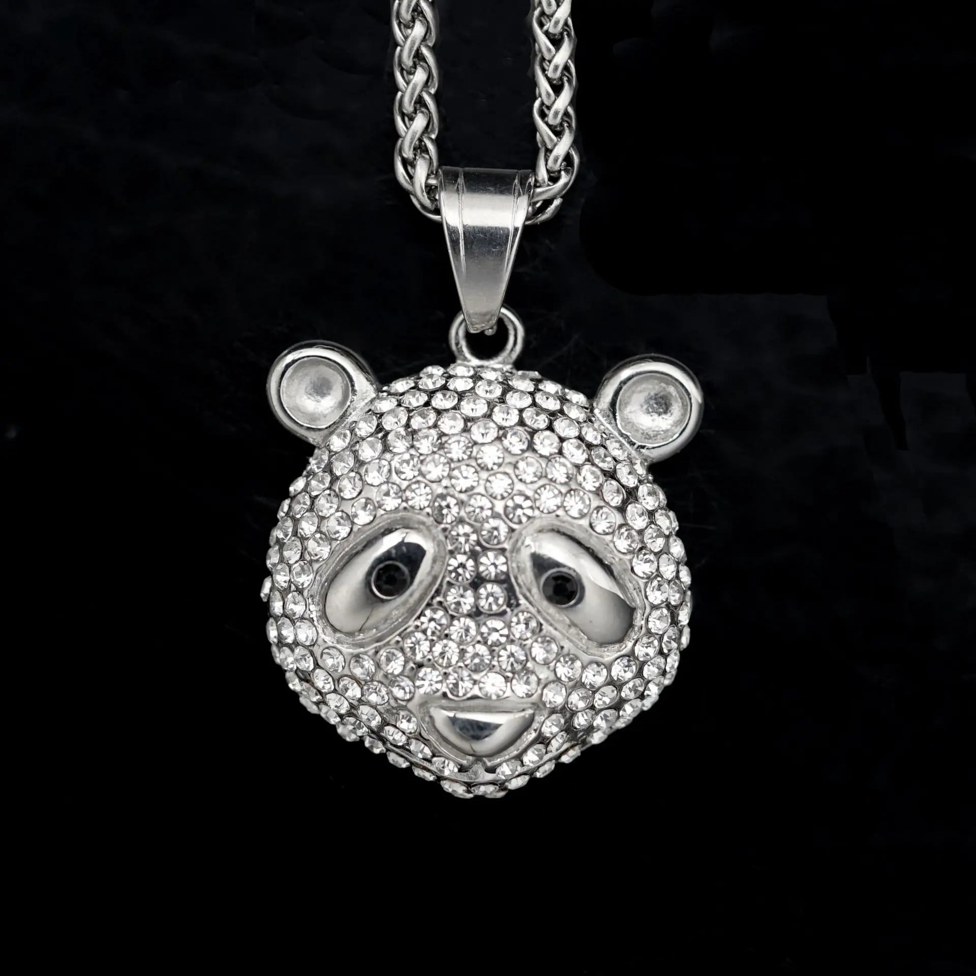 Hip hip Fashion Cartoon Style Panda Pendant Necklace with rhinestone ...