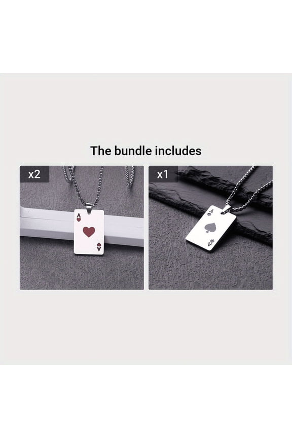Hip-hop Ace Poker Playing Card Spades Pendant Chain Necklace,Red*2 Black