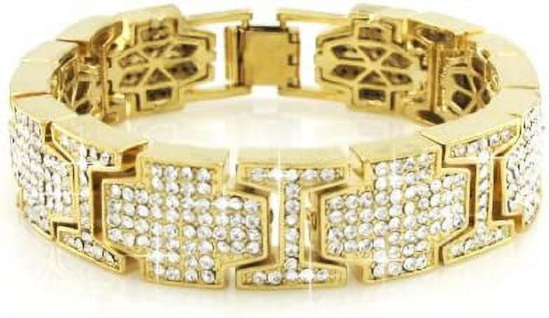 Hip-hop Gold Tone Bling Iced Mens Bracelet Covered with Cz #1 - Walmart.com