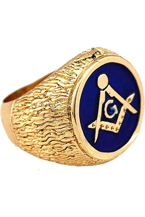 Hip-hop Gold Tone Mason Masonic Blue Enamel Men's Ring Size 12#2