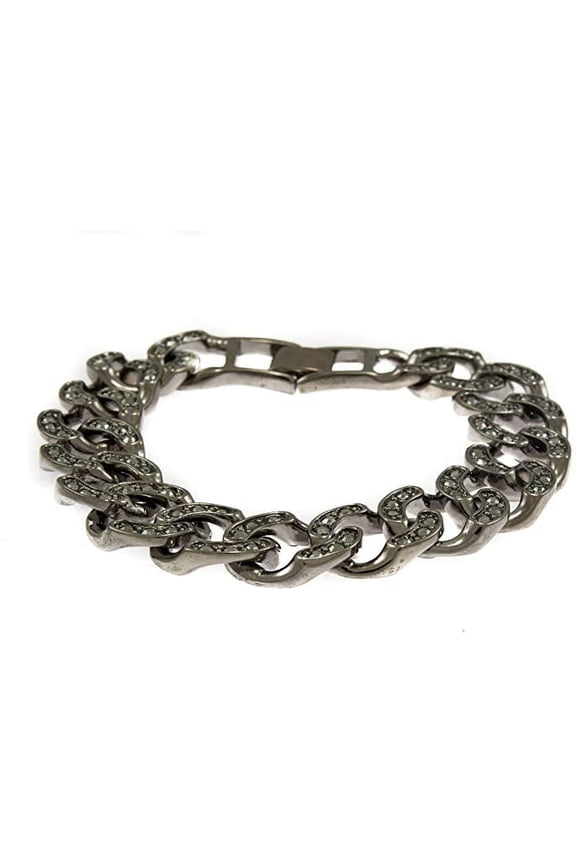 Hip-hop Hematite Black Tone Mens Bling Iced Cuban Link Bracelet Covered with Cz