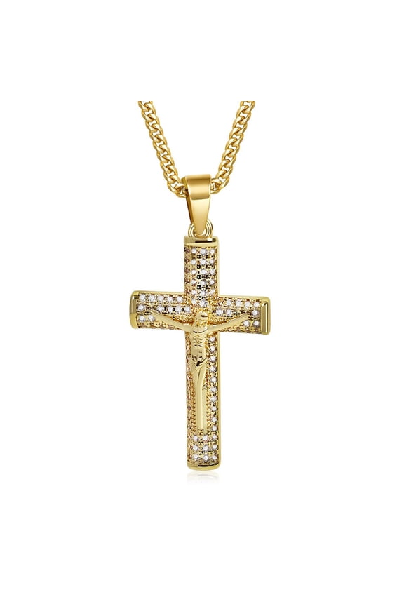 Hip hop big Cross 4K Yellow Gold Iced Out Bling Bling zircon Pendant For Men And Women Charm Chain Necklace Father's Day Fashion Gift Jewelry