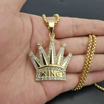 Hip hop full zircon king shape 14K Yellow Gold pendant necklaces bling bling cuban link chain hiphop necklace fashion jewelry gift