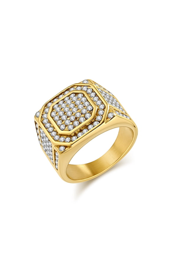 Hip hop golden silver color pave setting Rhinestone iced out bling Men rings 14K Yellow Gold fashion ring male jewelry gift