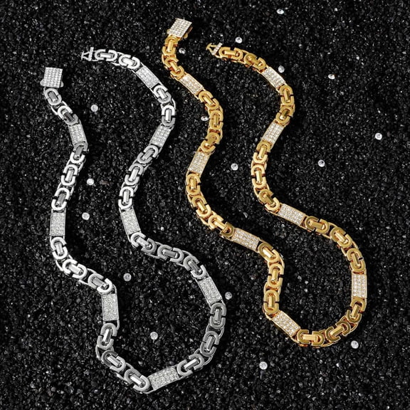 Hip Hop Iced Out Mixed Piece Jewelry Sets, Gold Plated, Silver Plated, Necklace, Bracelet Set, Model 16