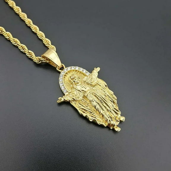 Hip hop new Gold-Color Jesus Necklaces & Pendants with zircon For men Gift Collier Femme Fshion 14K Yellow Gold Men Jewelry