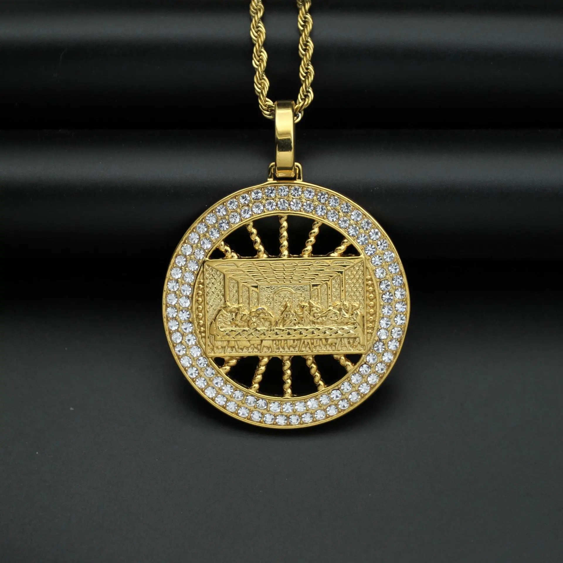 Hip hop religious last supper pendant tennis chain bracelet 14K Yellow ...