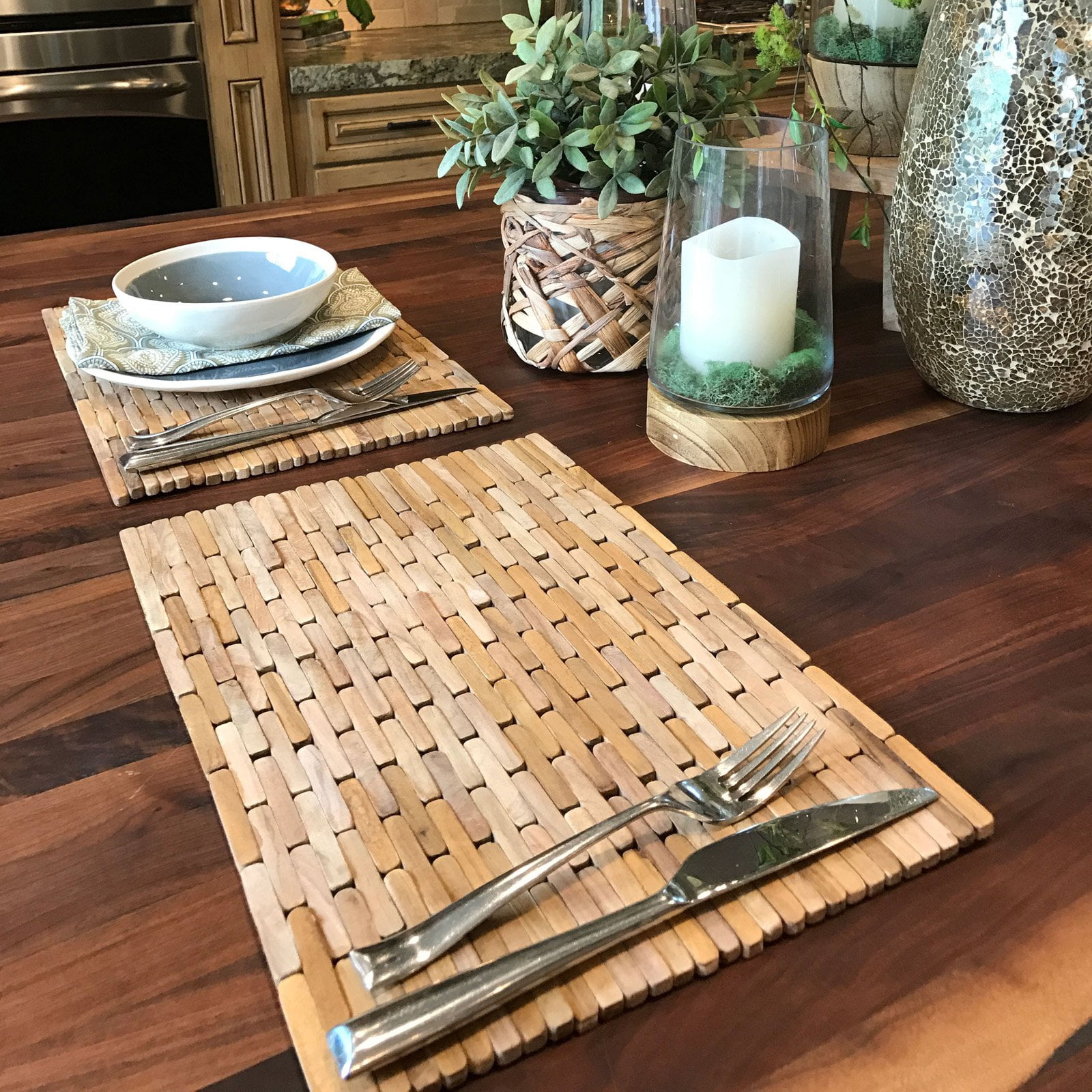 Hip-o Modern Living Teak IPM004 Handmade Dining Placemat - Set of 2