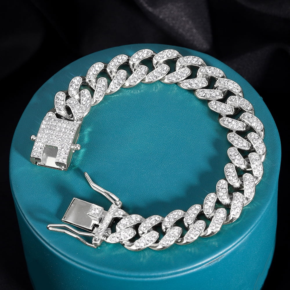 HipHop Men Women 13MM Prong Cuban Link Chain Bracelet Bling Iced