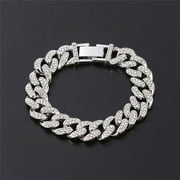 HipHop Men Women 13MM Prong Cuban Link Chain Bracelet Bling Iced Out Rhinestone Paved Miami Rhombus Cuban Chain Jewelry GC