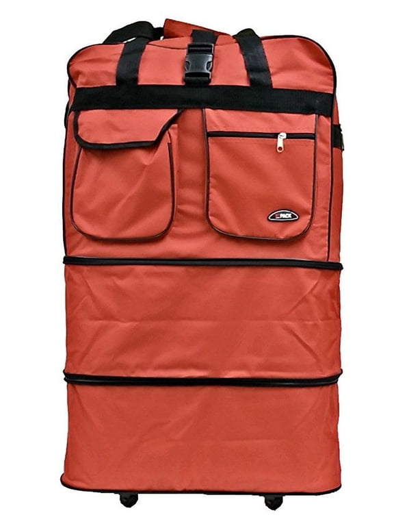 30" Rolling Wheeled Suitcase, Red, Polyester, 4-Wheels, 3 Compartments, 2 Pockets