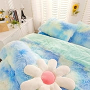 Hipaopao 3 Pcs Green Faux Fur Comforter Set Queen, Ultra Soft Plush Teal Comforter Luxury Velvet All Season Teen Comforter Sets for Girls Mint Green 1 Comforter+2 Pillowcases