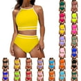 thumbnail image 1 of Hipattires 2 Piece Bathing Suits for Women Plus Size Athletic Bikini Sets Yellow Fashion Swimwear High Waisted Plain Swimsuits, 1 of 8