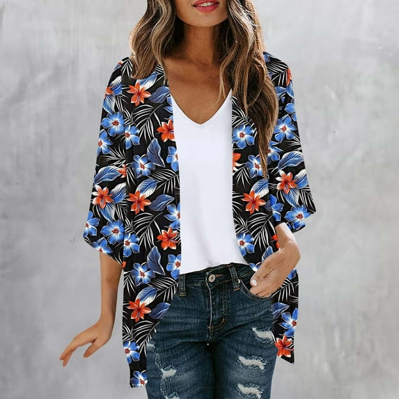 Elvqul 3/4 Sleeve Cardigans for Women Graphic Casual Cardigans Summer Ladies Sweaters