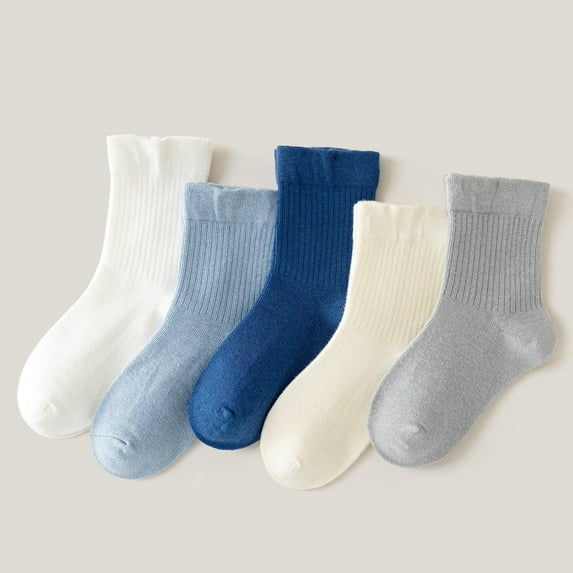 Hipattires Baby Girls Socks Blue Cotton Comfortable Boys 5 Pairs Crew Socks