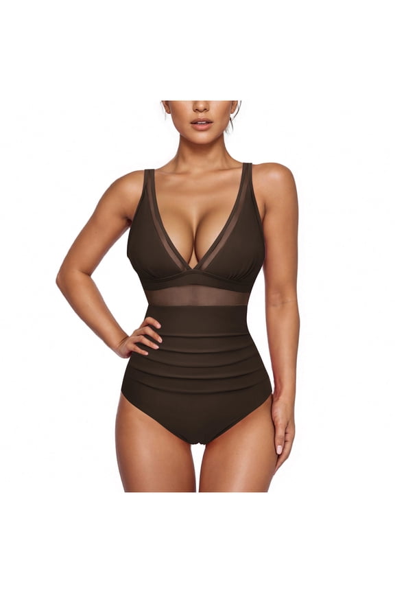 Bathing Suit for Women Shapewear One Piece Tummy Control Underwire Beach Brown Solid Womens Bathing Suit