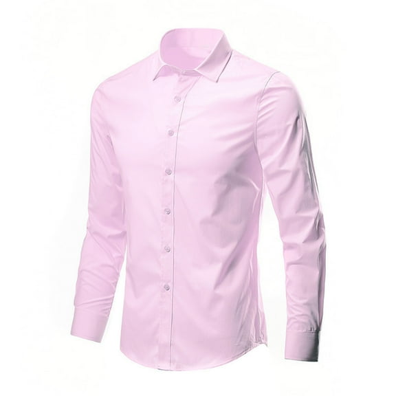 Elvqul Business Shirts for Men Solid Color Stylish Collar Long Sleeve Pink Button down Mens Shirts Big and Tall
